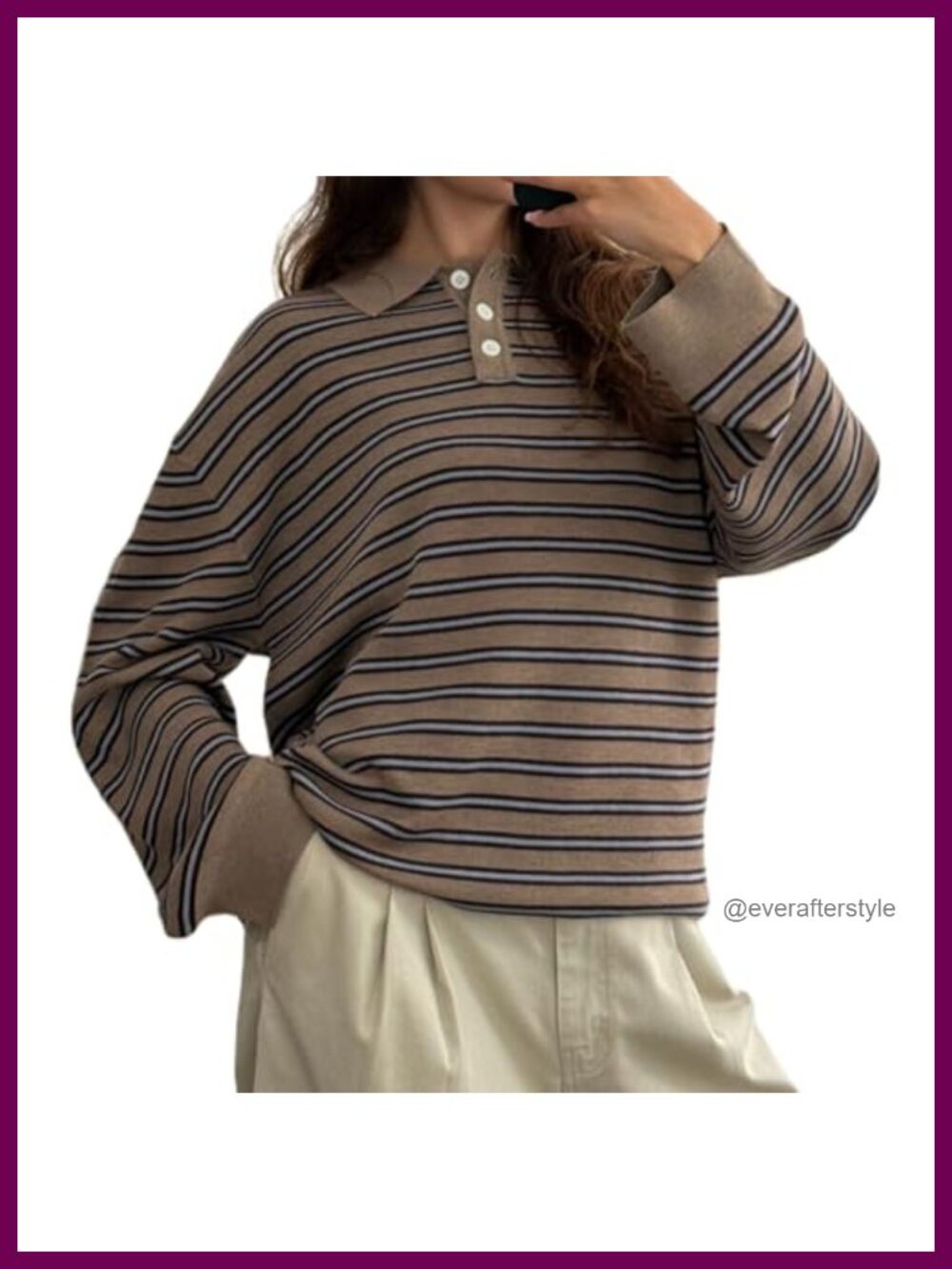 Striped Rugby Polo Sweatshirt Oversized Long Sleeve Preppy Pullover